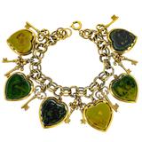 Vintage Bakelite Heart & Key Charm Bracelet - MCM Victorian Revival – Rare collectible vintage item 