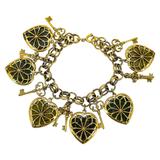 Vintage Bakelite Heart & Key Charm Bracelet - MCM Victorian Revival – Rare collectible vintage item 