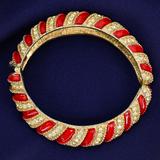 Vintage 1980s Les Bernard Red Enamel & Crystal Swirl Bangle Bracelet – Collectible vintage designer item