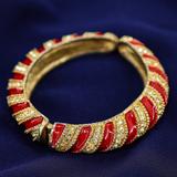 Vintage 1980s Les Bernard Red Enamel & Crystal Swirl Bangle Bracelet – Collectible vintage designer item
