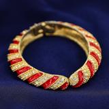 Vintage 1980s Les Bernard Red Enamel & Crystal Swirl Bangle Bracelet – Collectible vintage designer item