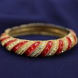 Vintage 1980s Les Bernard Red Enamel & Crystal Swirl Bangle Bracelet – Collectible vintage designer item