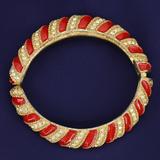 Vintage 1980s Les Bernard Red Enamel & Crystal Swirl Bangle Bracelet – Collectible vintage designer item