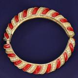 Vintage 1980s Les Bernard Red Enamel & Crystal Swirl Bangle Bracelet – Collectible vintage designer item