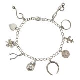 Vintage Sterling Silver Charm Bracelet Love Faith Music Lucky Charms 7in 5.6g – Collectible vintage item