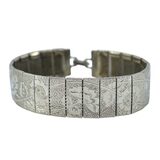 Vintage Mid-Century Engraved Floral Silver Tone Panel Bracelet Mesh Back – Vintage item