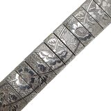 Vintage Mid-Century Engraved Floral Silver Tone Panel Bracelet Mesh Back – Vintage item