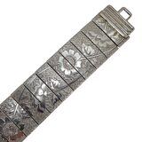 Vintage Mid-Century Engraved Floral Silver Tone Panel Bracelet Mesh Back – Vintage item