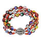 Triple 3 Strand Vintage Venetian Millefiori Glass Bead Bracelet W Red Spacers – Estate Find