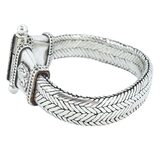 Rathod Arts Kolhapur Woven Silver Bracelet Screw Pin Closure Statement 78g – Studio made / small batch item  - Estate find