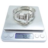 Rathod Arts Kolhapur Woven Silver Bracelet Screw Pin Closure Statement 78g – Studio made / small batch item  - Estate find