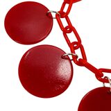 Vintage MOD Red Galalith Disk Charm Bracelet on Plastic Chain – Geometric Statement – Rare collectible vintage item 