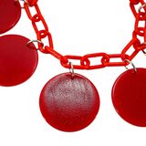 Vintage MOD Red Galalith Disk Charm Bracelet on Plastic Chain – Geometric Statement – Rare collectible vintage item 