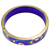 Vintage Chinese Cloisonné Hinged Bangle Bracelet Cobalt Blue Enamel Brass 2.5” – Estate Find