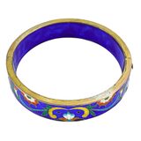 Vintage Chinese Cloisonné Hinged Bangle Bracelet Cobalt Blue Enamel Brass 2.5” – Estate Find