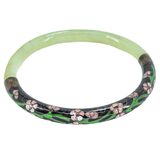 Vintage Cloisonne Green Stone Bangle Bracelet Floral 2.5” Chinese Export – Estate Find