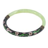 Vintage Cloisonne Green Stone Bangle Bracelet Floral 2.5” Chinese Export – Estate Find