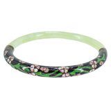 Vintage Cloisonne Green Stone Bangle Bracelet Floral 2.5” Chinese Export – Estate Find