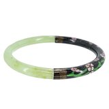 Vintage Cloisonne Green Stone Bangle Bracelet Floral 2.5” Chinese Export – Estate Find