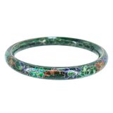 Vintage Chinese Cloisonne Bangle Bracelet Marbled Mottled Green Enamel Floral 2.5” – Estate Find