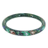 Vintage Chinese Cloisonne Bangle Bracelet Marbled Mottled Green Enamel Floral 2.5” – Estate Find