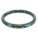 Vintage Chinese Cloisonne Bangle Bracelet Marbled Mottled Green Enamel Floral 2.5” – Estate Find
