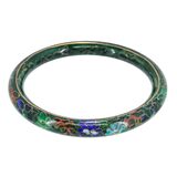 Vintage Chinese Cloisonne Bangle Bracelet Marbled Mottled Green Enamel Floral 2.5” – Estate Find