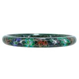 Vintage Chinese Cloisonne Bangle Bracelet Marbled Mottled Green Enamel Floral 2.5” – Estate Find
