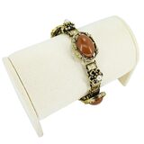 Mid Century Victorian Revival Faux Carnelian & Faux Pearl Panel Bracelet – Rare Vintage Item