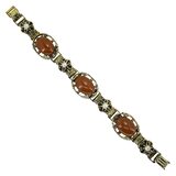 Mid Century Victorian Revival Faux Carnelian & Faux Pearl Panel Bracelet – Rare Vintage Item