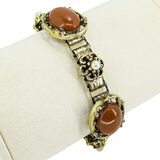 Mid Century Victorian Revival Faux Carnelian & Faux Pearl Panel Bracelet – Rare Vintage Item