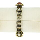 Mid Century Victorian Revival Faux Carnelian & Faux Pearl Panel Bracelet – Rare Vintage Item