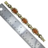 Mid Century Victorian Revival Faux Carnelian & Faux Pearl Panel Bracelet – Rare Vintage Item