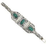 Vintage Ethnographic White Metal Bracelet Green Aventurine Cabochons Filigree – Collectible vintage item