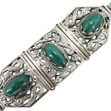 Vintage Ethnographic White Metal Bracelet Green Aventurine Cabochons Filigree – Collectible vintage item