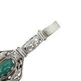 Vintage Ethnographic White Metal Bracelet Green Aventurine Cabochons Filigree – Collectible vintage item