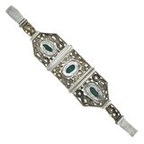 Vintage Ethnographic White Metal Bracelet Green Aventurine Cabochons Filigree – Collectible vintage item