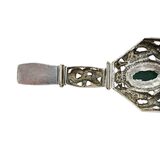Vintage Ethnographic White Metal Bracelet Green Aventurine Cabochons Filigree – Collectible vintage item