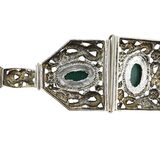 Vintage Ethnographic White Metal Bracelet Green Aventurine Cabochons Filigree – Collectible vintage item
