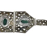 Vintage Ethnographic White Metal Bracelet Green Aventurine Cabochons Filigree – Collectible vintage item