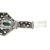 Vintage Ethnographic White Metal Bracelet Green Aventurine Cabochons Filigree – Collectible vintage item