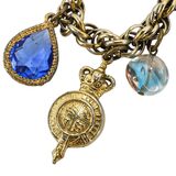 Vintage 1950s Gold Tone Blue Glass Bracelet Regal Garter Charms Germany – Rare Vintage Item