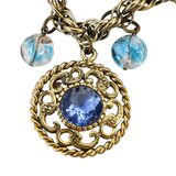 Vintage 1950s Gold Tone Blue Glass Bracelet Regal Garter Charms Germany – Rare Vintage Item