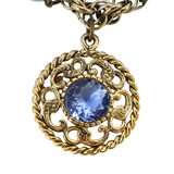 Vintage 1950s Gold Tone Blue Glass Bracelet Regal Garter Charms Germany – Rare Vintage Item