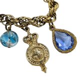 Vintage 1950s Gold Tone Blue Glass Bracelet Regal Garter Charms Germany – Rare Vintage Item