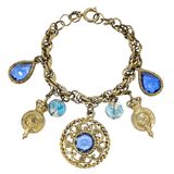 Vintage 1950s Gold Tone Blue Glass Bracelet Regal Garter Charms Germany – Rare Vintage Item