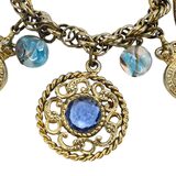 Vintage 1950s Gold Tone Blue Glass Bracelet Regal Garter Charms Germany – Rare Vintage Item