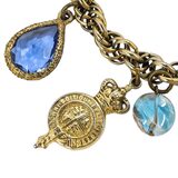 Vintage 1950s Gold Tone Blue Glass Bracelet Regal Garter Charms Germany – Rare Vintage Item