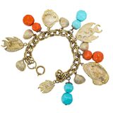 Mid Century Charm Bracelet Nautical Fishes Shells Lucite Coral And Turquoise Motifs – Vintage item