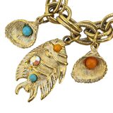 Mid Century Charm Bracelet Nautical Fishes Shells Lucite Coral And Turquoise Motifs – Vintage item